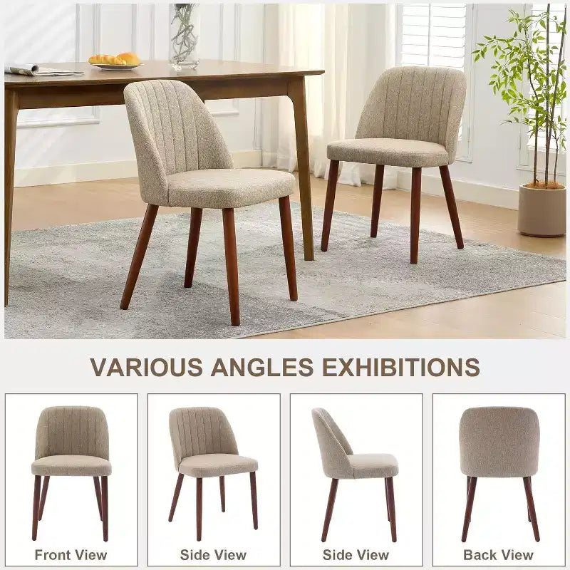 Sedia da Pranzo Imbottita Beige / Cammello / Grigio, Senza Braccioli, Stile Mid-Century, Set da 2
