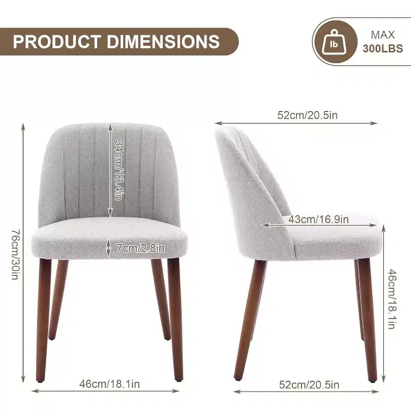 Sedia da Pranzo Imbottita Beige / Cammello / Grigio, Senza Braccioli, Stile Mid-Century, Set da 2