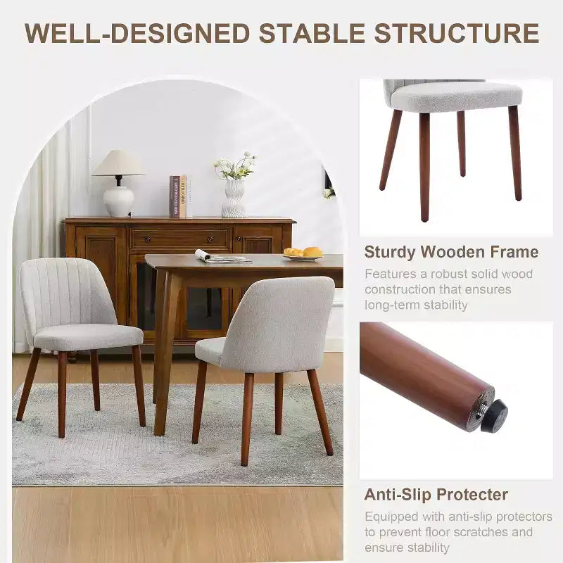 Sedia da Pranzo Imbottita Beige / Cammello / Grigio, Senza Braccioli, Stile Mid-Century, Set da 2