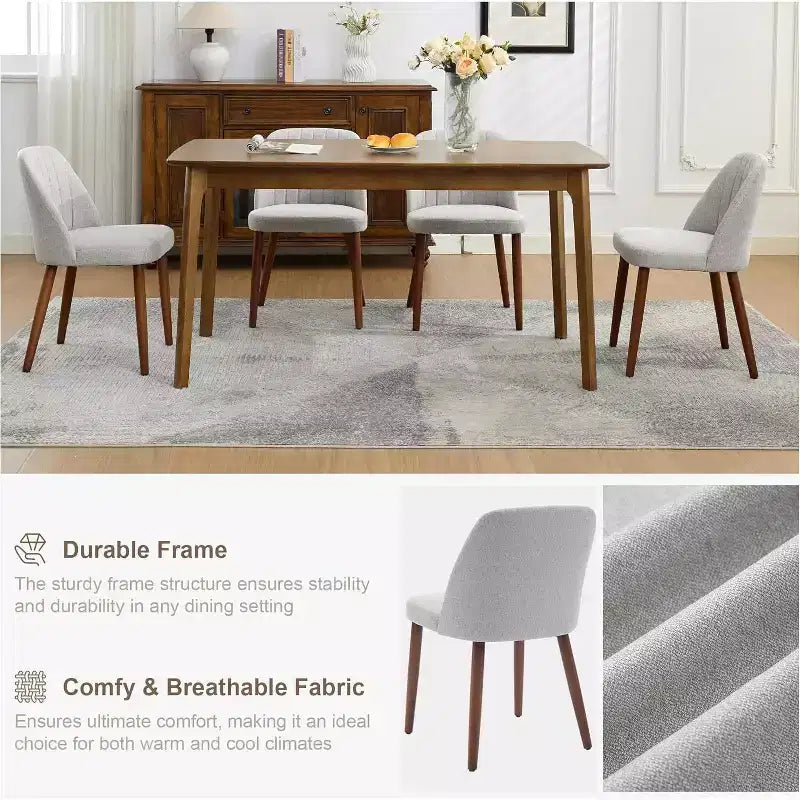 Sedia da Pranzo Imbottita Beige / Cammello / Grigio, Senza Braccioli, Stile Mid-Century, Set da 2