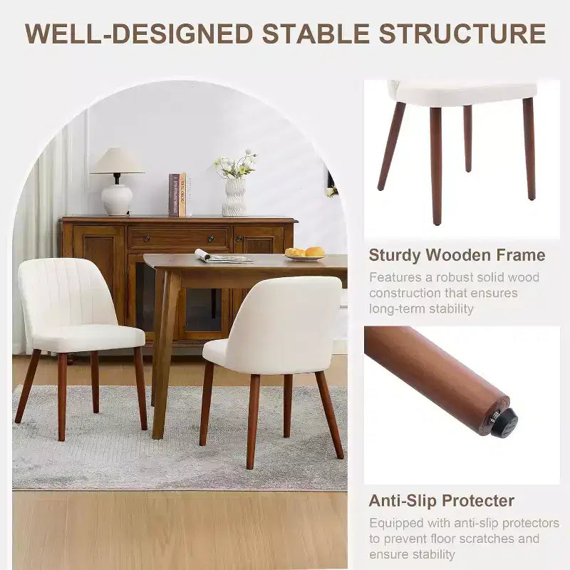 Sedia da Pranzo Imbottita Beige / Cammello / Grigio, Senza Braccioli, Stile Mid-Century, Set da 2