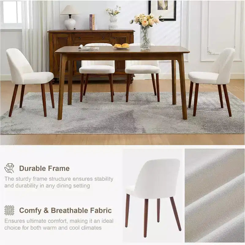 Sedia da Pranzo Imbottita Beige / Cammello / Grigio, Senza Braccioli, Stile Mid-Century, Set da 2