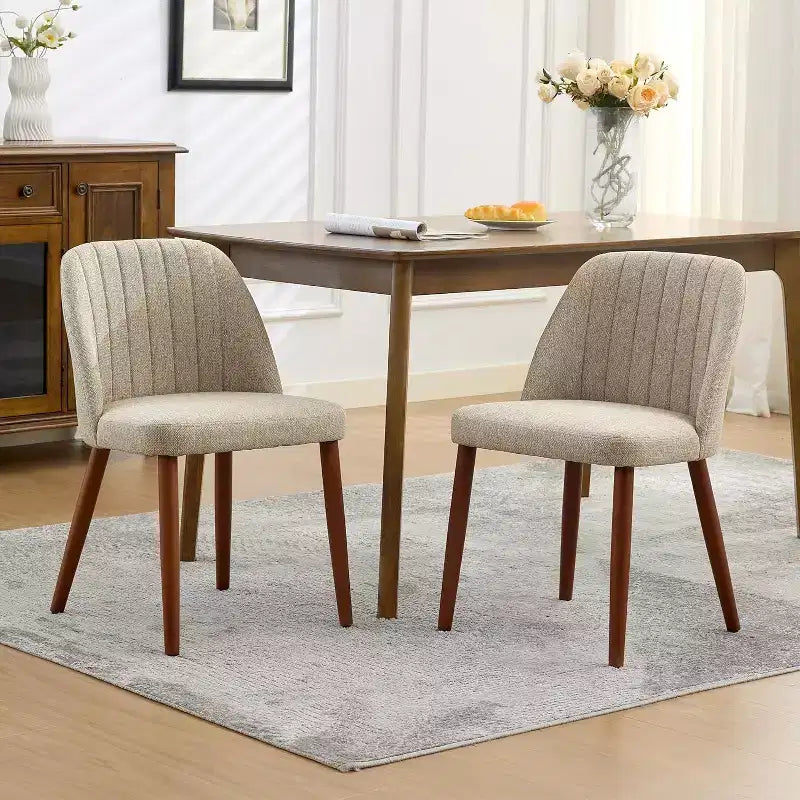 Sedia da Pranzo Imbottita Beige / Cammello / Grigio, Senza Braccioli, Stile Mid-Century, Set da 2