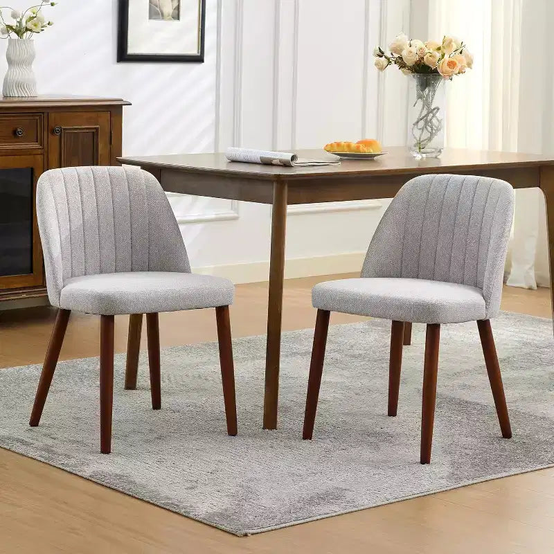 Sedia da Pranzo Imbottita Beige / Cammello / Grigio, Senza Braccioli, Stile Mid-Century, Set da 2