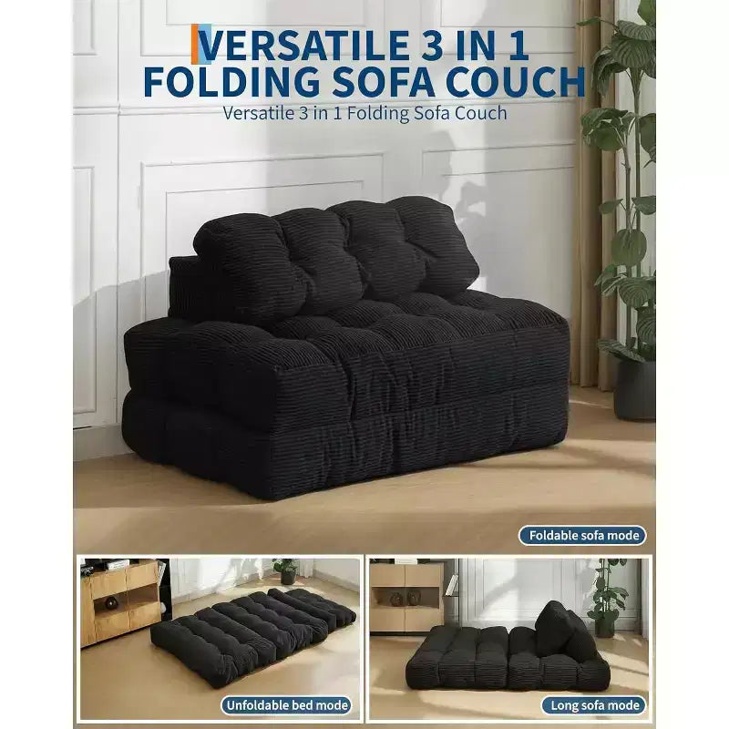 Divano Letto Pieghevole 3-in-1, Singolo, Beige / Nero / Grigio