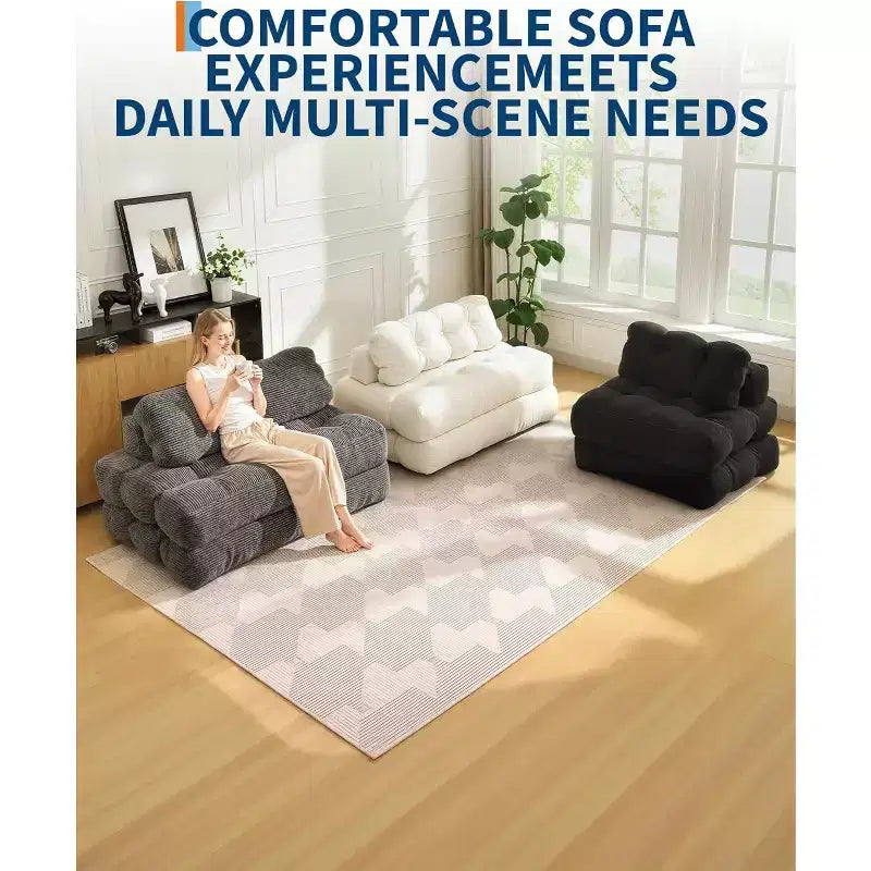 Divano Letto Pieghevole 3-in-1, Singolo, Beige / Nero / Grigio