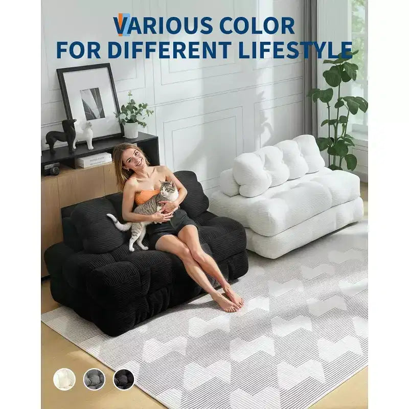 Divano Letto Pieghevole 3-in-1, Singolo, Beige / Nero / Grigio