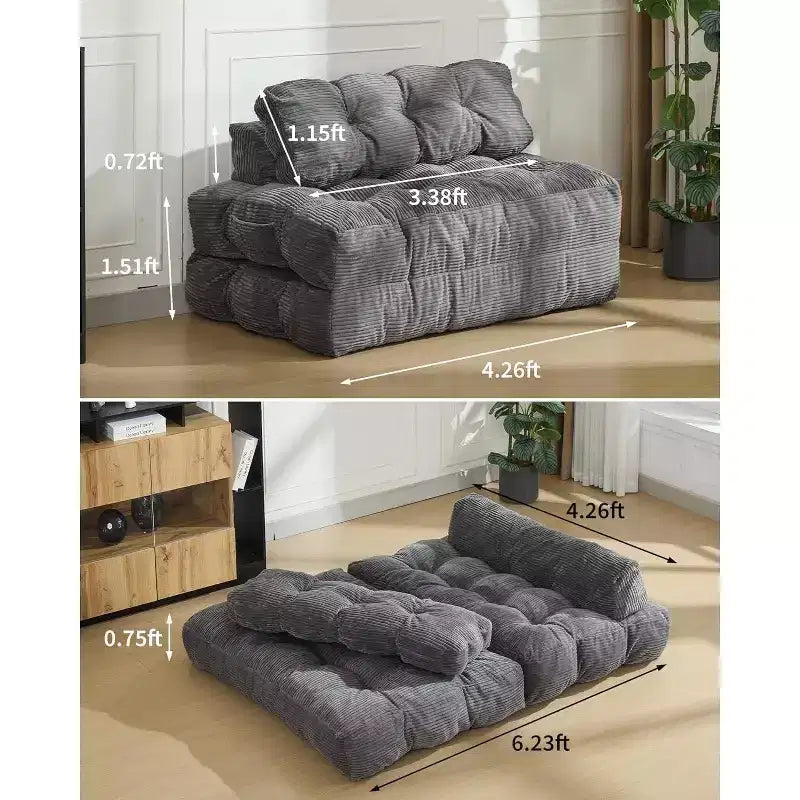 Divano Letto Pieghevole 3-in-1, Singolo, Beige / Nero / Grigio