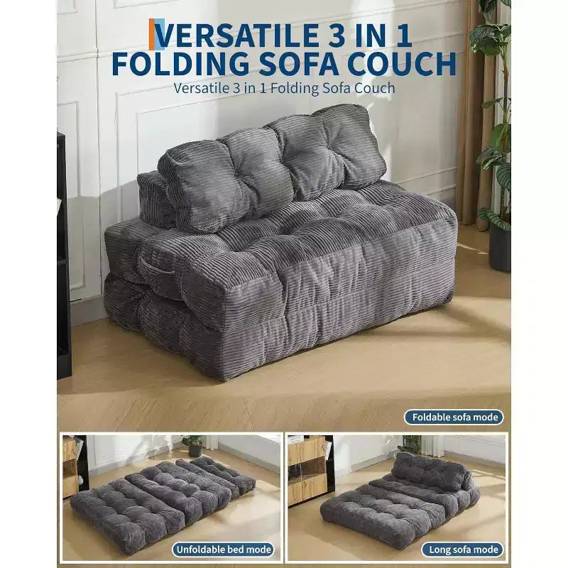 Divano Letto Pieghevole 3-in-1, Singolo, Beige / Nero / Grigio