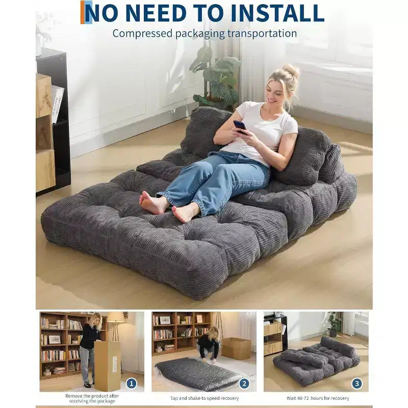Divano Letto Pieghevole 3-in-1, Singolo, Beige / Nero / Grigio