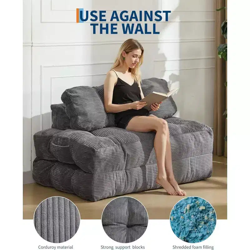 Divano Letto Pieghevole 3-in-1, Singolo, Beige / Nero / Grigio