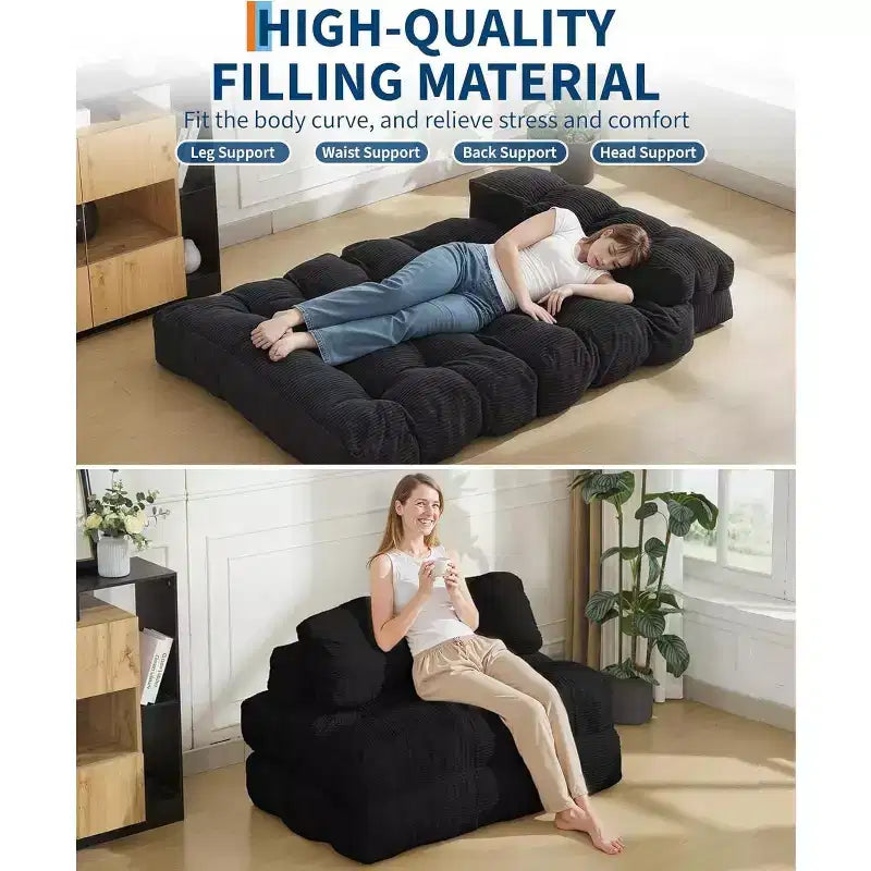 Divano Letto Pieghevole 3-in-1, Singolo, Beige / Nero / Grigio