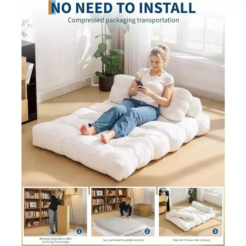 Divano Letto Pieghevole 3-in-1, Singolo, Beige / Nero / Grigio