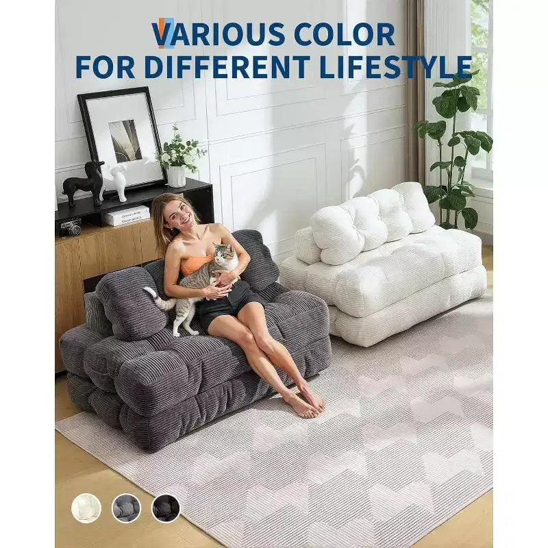 Divano Letto Pieghevole 3-in-1, Singolo, Beige / Nero / Grigio