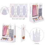 Armadio da travestimento rosa/bianco con specchio illuminato, asta appendiabiti e contenitore, per 1 bambina