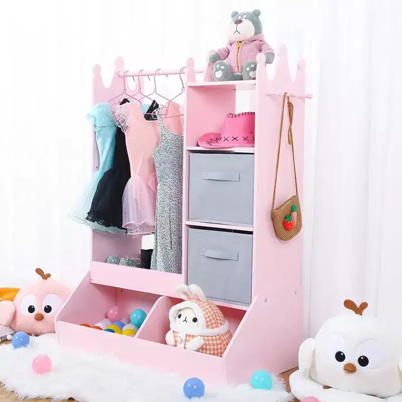 Armadio da travestimento rosa/bianco con specchio illuminato, asta appendiabiti e contenitore, per 1 bambina