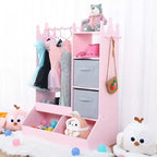 Armadio da travestimento rosa/bianco con specchio illuminato, asta appendiabiti e contenitore, per 1 bambina