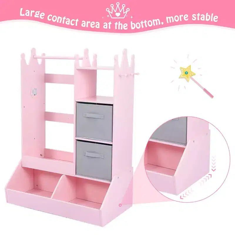 Armadio da travestimento rosa/bianco con specchio illuminato, asta appendiabiti e contenitore, per 1 bambina