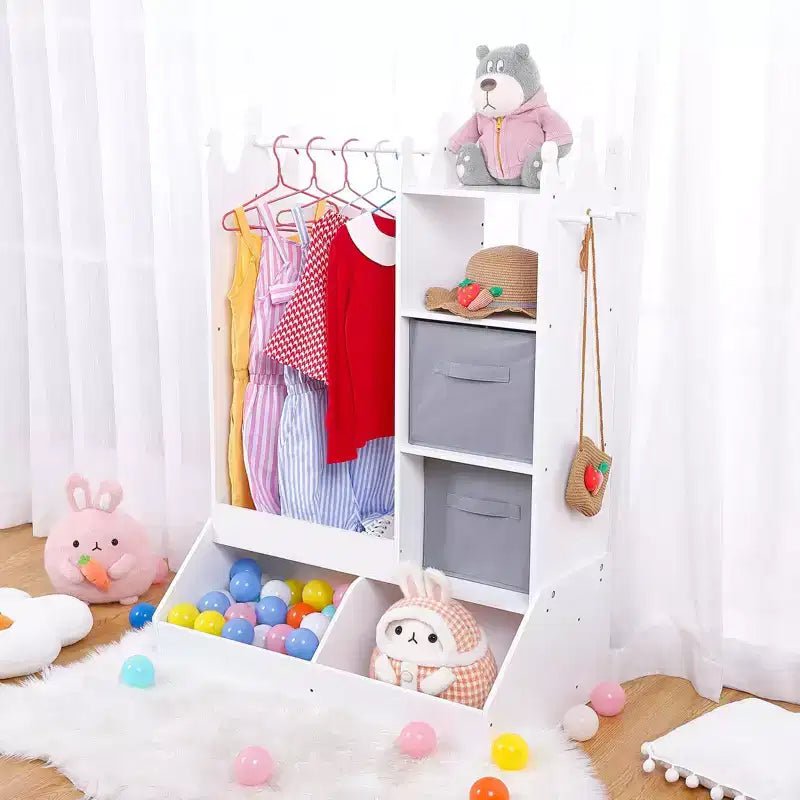Armadio da travestimento rosa/bianco con specchio illuminato, asta appendiabiti e contenitore, per 1 bambina