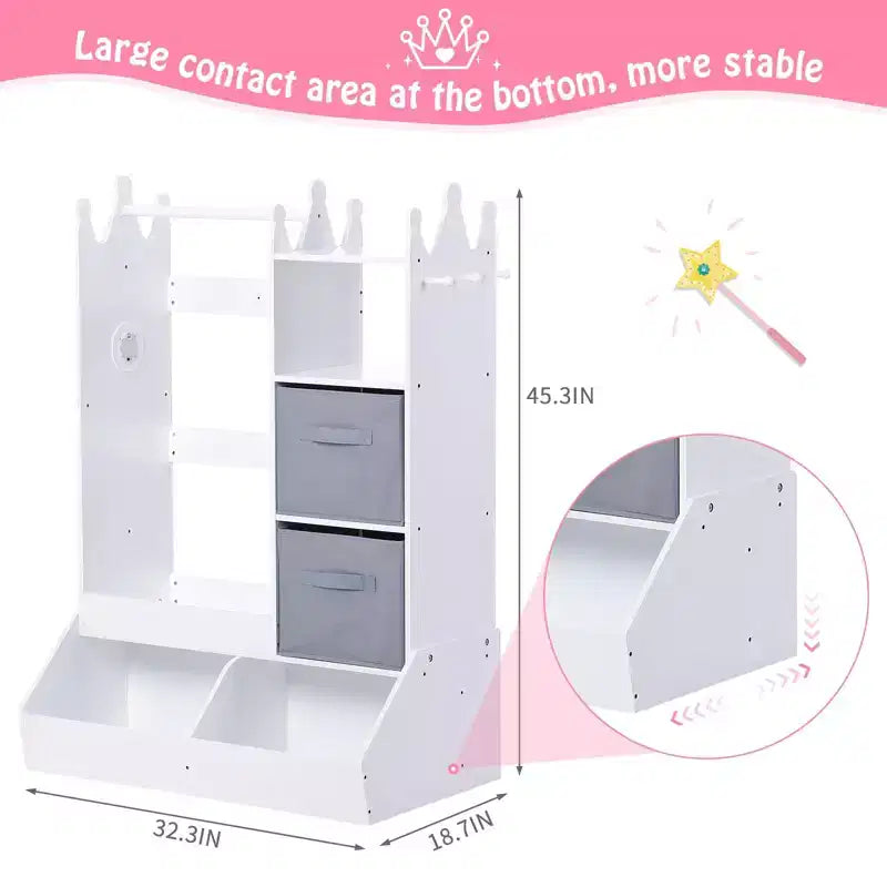 Armadio da travestimento rosa/bianco con specchio illuminato, asta appendiabiti e contenitore, per 1 bambina