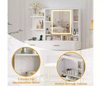Scrivania Trucco Illuminata Bianca/Nera con Specchio, Sgabello e Contenitore – 1 Persona