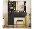 Vanity Desk with Mirror and Lights, 42.5 Makeup Vanity Set with Stool, Makeup Table with Mirror Cabinet and Chair, Drawers & Shelves