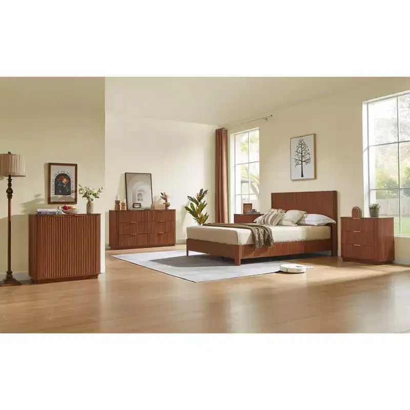 Cassettiera Marrone a 6 Cassetti, Stile Curvo a Onda, 140 cm – Montaggio da 1 Persona
