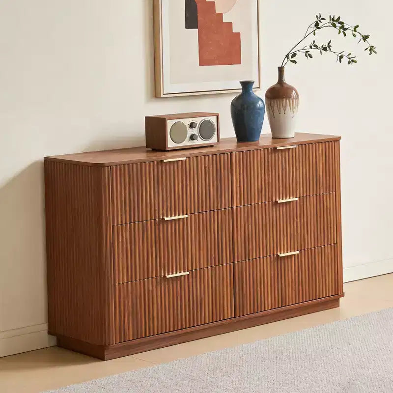 Cassettiera Marrone a 6 Cassetti, Stile Curvo a Onda, 140 cm – Montaggio da 1 Persona