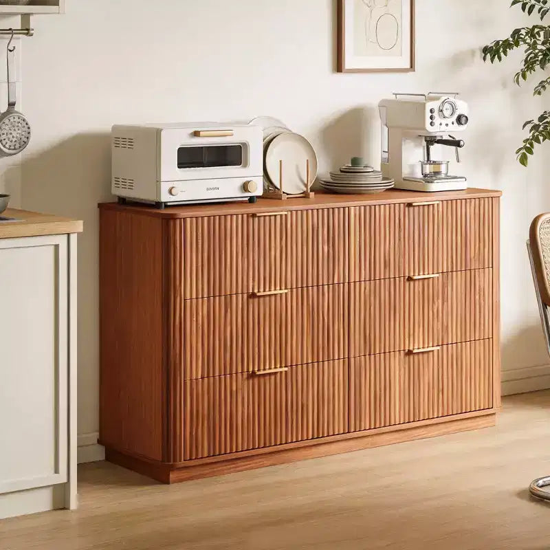 Cassettiera Marrone a 6 Cassetti, Stile Curvo a Onda, 140 cm – Montaggio da 1 Persona