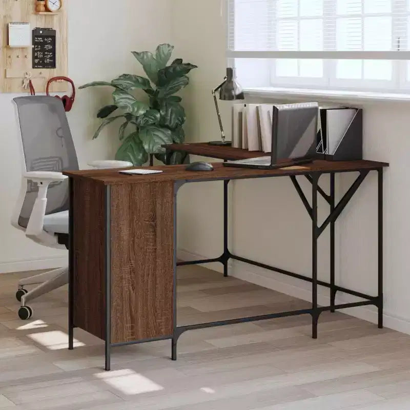Scrivania angolare a L, rovere nero/marrone/affumicato, 1 persona