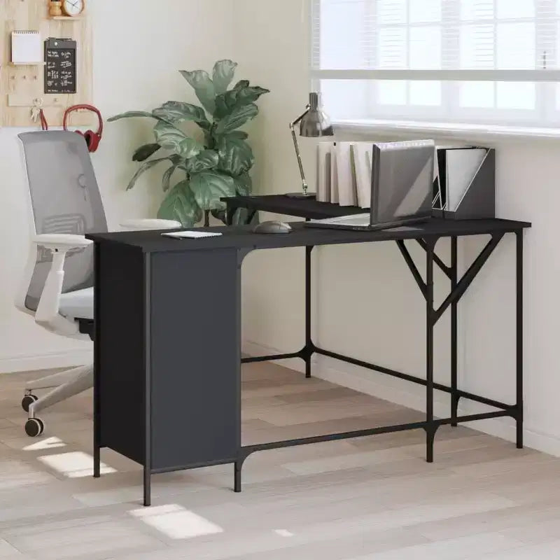 Scrivania angolare a L, rovere nero/marrone/affumicato, 1 persona