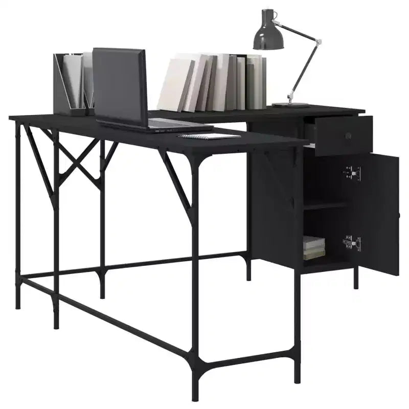 Scrivania angolare a L, rovere nero/marrone/affumicato, 1 persona