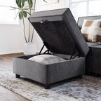 Divano singolo modulare grigio scuro con pouf contenitore, ciniglia, schienale e bracciolo regolabili, 1 posto