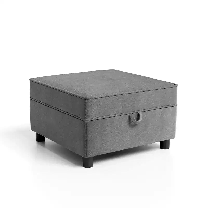 Divano singolo modulare grigio scuro con pouf contenitore, ciniglia, schienale e bracciolo regolabili, 1 posto