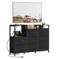 TUYOHW TV Stand with 8 Fabric Drawers & Charging Station,Entertainment Center with Open Shelves,Wood Top,Console Table for Living Room,Bedroom