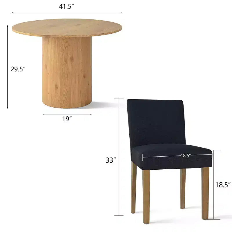 Set tavolo da pranzo rotondo, sedie imbottite, base a piedistallo, 4 posti