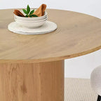 Set tavolo da pranzo rotondo, sedie imbottite, base a piedistallo, 4 posti
