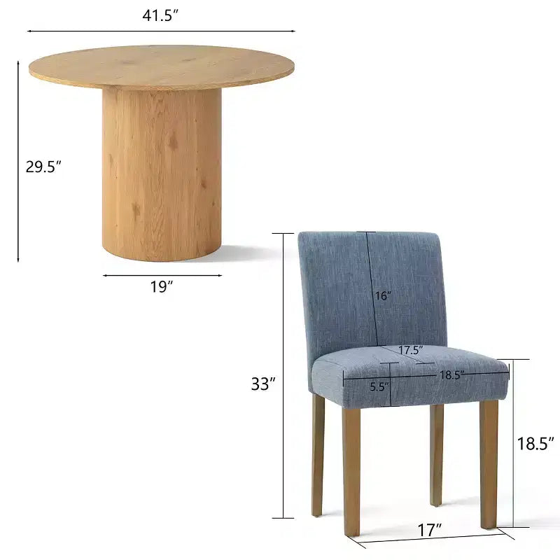 Set tavolo da pranzo rotondo, sedie imbottite, base a piedistallo, 4 posti