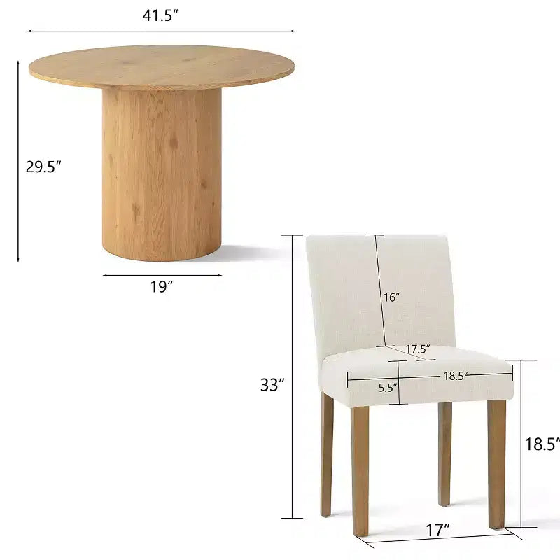Set tavolo da pranzo rotondo, sedie imbottite, base a piedistallo, 4 posti