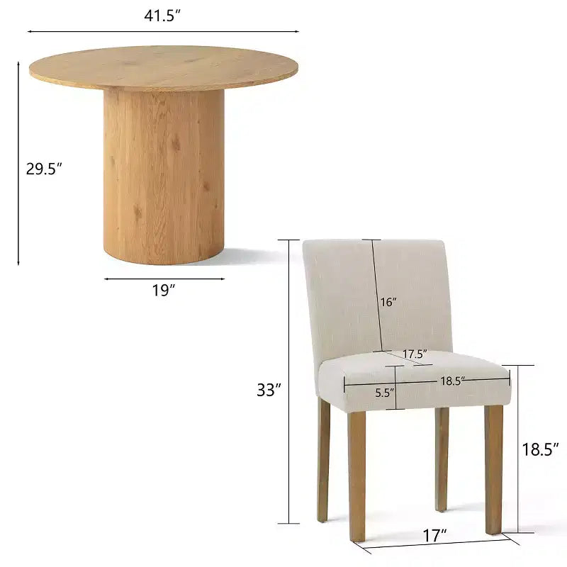 Set tavolo da pranzo rotondo, sedie imbottite, base a piedistallo, 4 posti