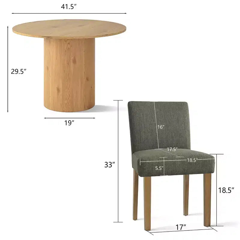 Set tavolo da pranzo rotondo, sedie imbottite, base a piedistallo, 4 posti