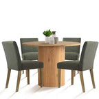 Set tavolo da pranzo rotondo, sedie imbottite, base a piedistallo, 4 posti
