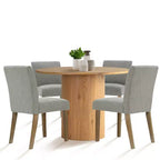 Set tavolo da pranzo rotondo, sedie imbottite, base a piedistallo, 4 posti