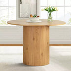 Set tavolo da pranzo rotondo, sedie imbottite, base a piedistallo, 4 posti