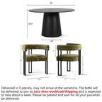 Set tavolo da pranzo rotondo con base a piedistallo, nero/rovere, sedie in ciniglia imbottite, 6 posti