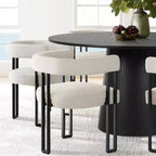 Set tavolo da pranzo rotondo con base a piedistallo, nero/rovere, sedie in ciniglia imbottite, 6 posti