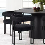 Set tavolo da pranzo rotondo con base a piedistallo, nero/rovere, sedie in ciniglia imbottite, 6 posti