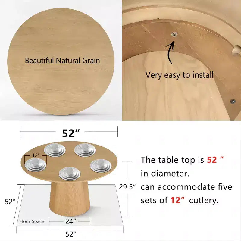Set tavolo da pranzo rotondo con base a piedistallo, nero/rovere, sedie in ciniglia imbottite, 6 posti