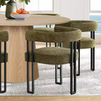 Set tavolo da pranzo rotondo con base a piedistallo, nero/rovere, sedie in ciniglia imbottite, 6 posti