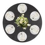 Set tavolo da pranzo rotondo con base a piedistallo, nero/rovere, sedie in ciniglia imbottite, 6 posti